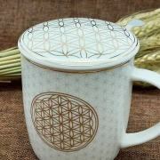 Teetasse Blume des Lebens mit Sieb und Deckel